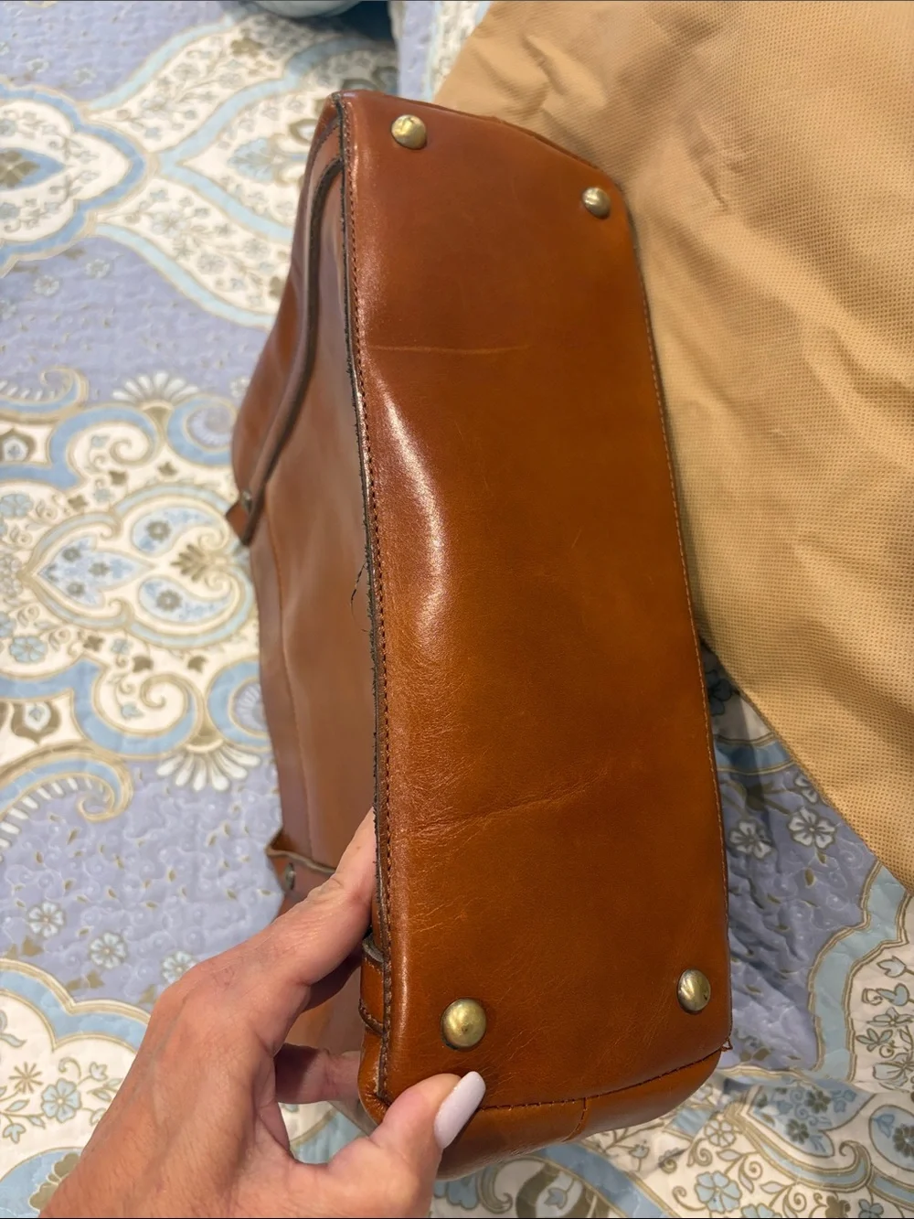 Patricia Nash Cognac Brown Leather Tote with Strap